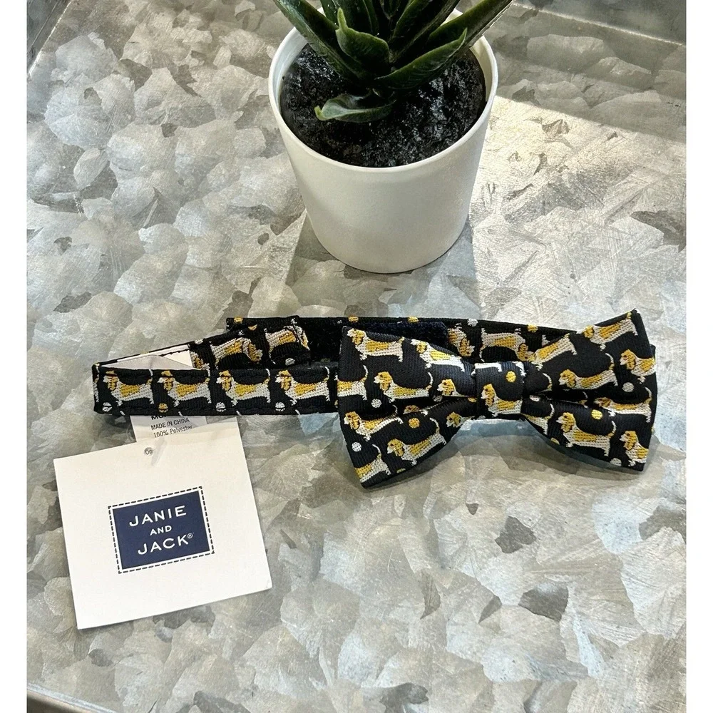 Janie and Jack Youth Boys Size 0-24 Month Adjustable Dachshund Dog Print Bow tie